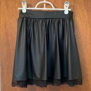 Black pleather skater skirt w lace detail Size S